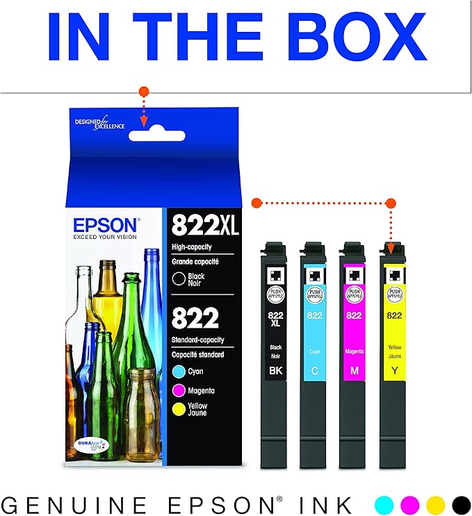 Epson 702 DURABrite Ultra Ink High Capacity Black & Standard Color Cartridge Combo Pack (T702XL-BCS) & 822 DURABrite Ultra Ink High Capacity Black & Standard Color Cartridge Combo Pack (T822XL-BCS)