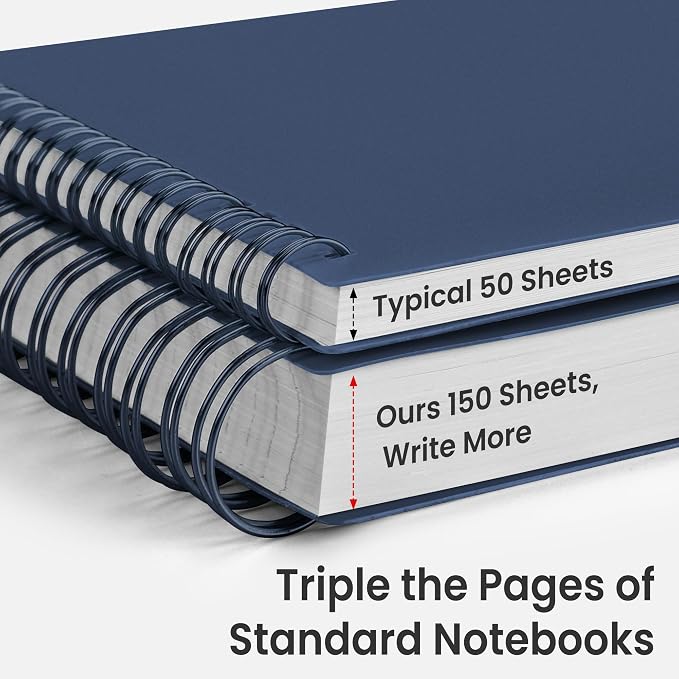 EMSHOI Lined Spiral Journal Notebook, 300 Pages, A4 Size (8.2'' x 11.2'') | College Ruled, 100 GSM Perforated Thick Paper, Flexible Plastic Cover, for School, Writing, Work & Journaling (Blue)