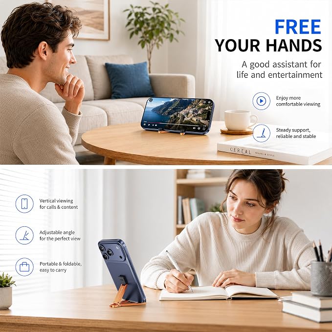 Portable Foldable Pocket Phone Stand with Keychain for Desk Travel（Orange） | Mini aluminum, adjustable kickstand, lightweight metal, slim compact for office, plane