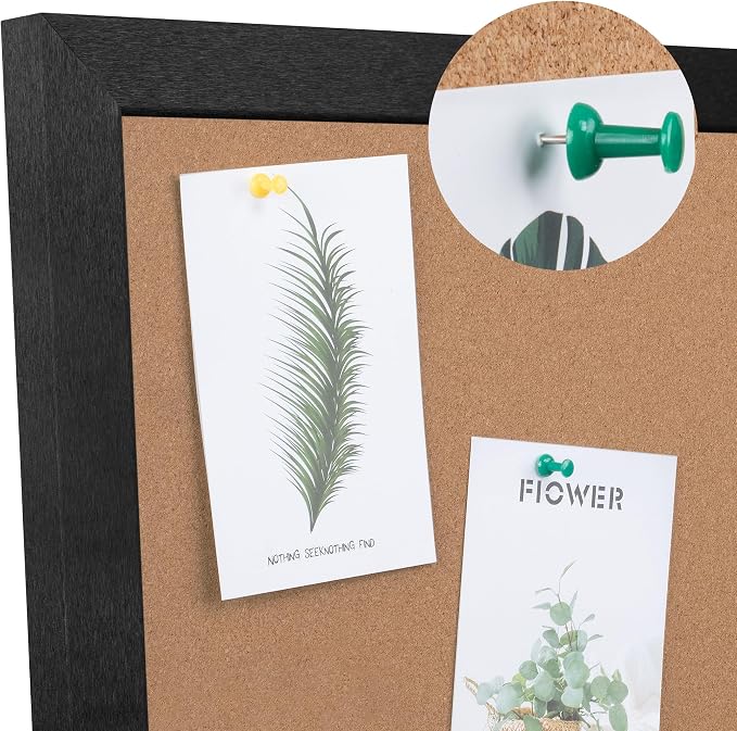 Cork Board Bulletin Board 36 x 48, Black Wood Framed 4x3 Corkboard, Foldable Office Board for Wall Decor, Large Wall Mounted Notice Pin Board with 36 Push Pins for School, Home & Office