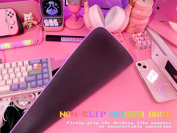 JMIYAV Pink RGB Gaming Mouse Pad 31.5x12 Inch PC XL Large Extended Glowing Led Light Up Desk Pad Non-Slip Rubber Base Computer Cute Mousepad Mat Desk Accessories Gaming Setup Dream Girl