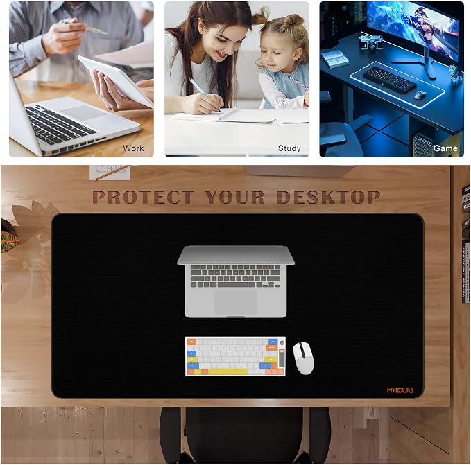 Mydours 48" x 24" Extended Gaming Mouse Pad, XXL Large Desk Mat (Black) | Superior Micro-Weave Surface, Water Resist Keyboard Mousepad with Non-Slip Rubber Base, Laptop Desk Pad for Office Home