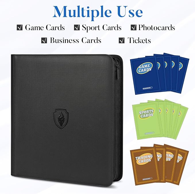 Premium Zip Card Binder 12 Pocket, Fabmaker 912 Pocket Trading Card Binder | PU Cover Zipper Card Collection Album, Sturdy Side-Loading Card Book Holder for Game & Sports Cards, Green