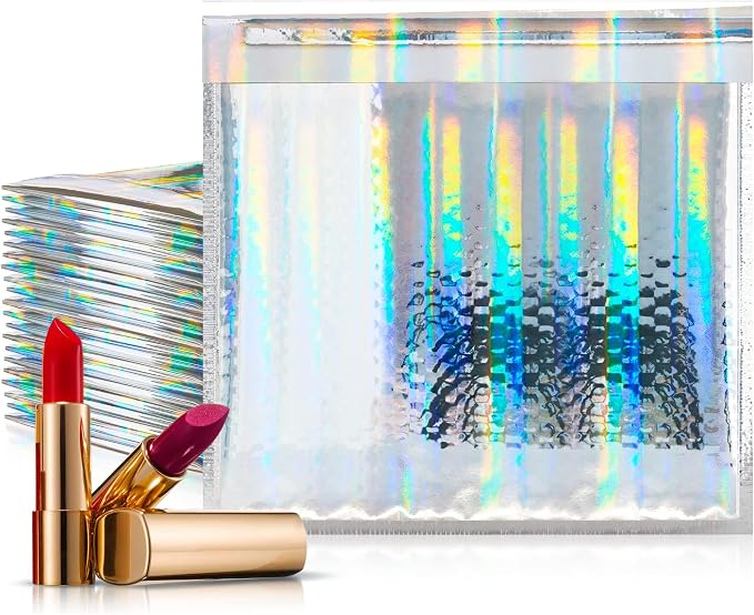Glamour Metallic Bubble Mailers 7.25 x 7 Inches Hologram, 250 Pack Padded Envelopes for Shipping, Mailing, Packaging Protection