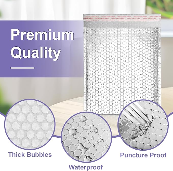 10 Pack Thermal Bubble Mailer, 8.8 x 11" Metallic Bubble Mailers, Self Seal Cool Mailers, Foil Mailing Envelopes, Waterproof Padded Envelopes, Insulated Shipping Bags for Cold Shipping