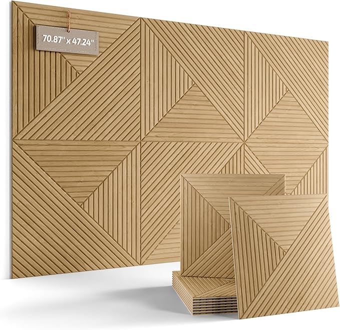 Fluxynara Large Felt Bulletin Board,Cork Board Alternative 70.87'' x 47.24'' Art Acoustical Wall Panels-6 Pack with 60 Adhesive Tabs,for Recording Studio/Home Offices-Natural Oak/Facet