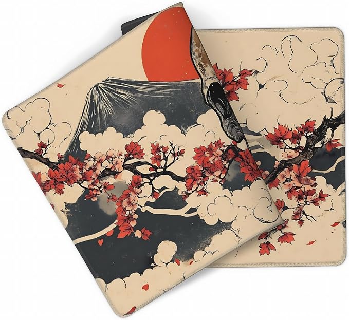Aesthetic Skull Gaming Mouse Pad, Beige Red Japanese Desk Mat with Anti-Slip Base & Stitched Edges, Office Supplies & Desk Decor for Women, 35.4" x 15.7" in Home Office Essentials
