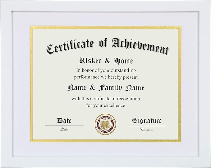 ELSKER&HOME 11x14 Diploma Frame, 8.5x11 Certificate&Document with Mat or 11x14 Inch Without Mat, White Frames, Display Degree or Award Frames (Double Mat, White with White Rim)