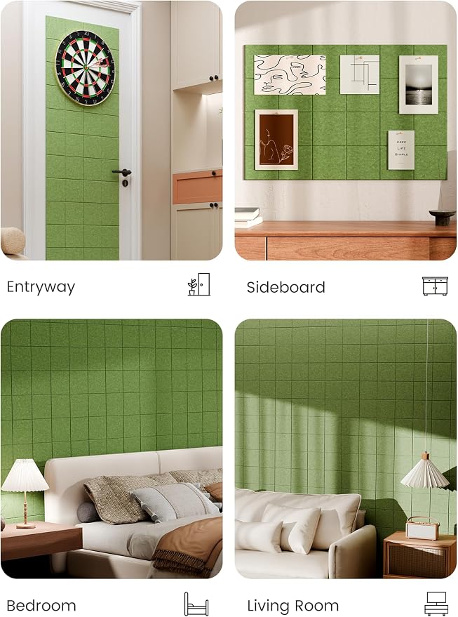 Bumusty 36" x 24" Large Cork Board Alternative, Kelly Green | 6-Pack Felt Bulletin Board Tiles, 60 Adhesive Tabs, 30 Pushpins, Home, Office, Classroom, Vision Board