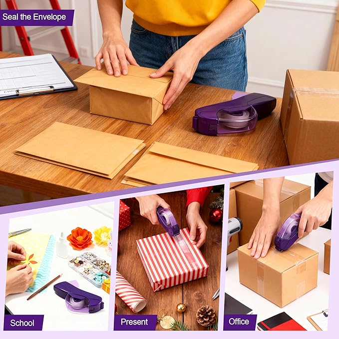 Saillong 2 Pack Automatic Tape Dispenser, All Inclusive Handheld Packaging Tape Dispenser Gun for Gift Wrapping, DIY Projects, Easy to Cut & Safe, Purple
