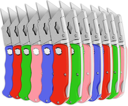 12 Pack Box Cutter, Folding Utility Knife Set, Razor Knife, Navajas para Trabajo, Box Opener, Shop Knives, Folding Knives for Warehouse, Home, Packaging, Shop, Construction