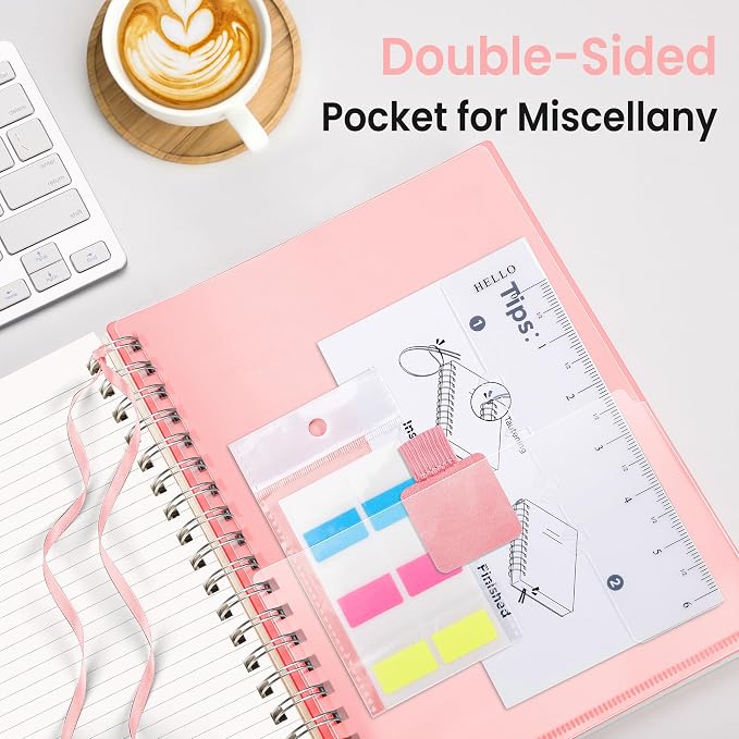 EMSHOI Lined Spiral Journal Notebook, 300 Pages, B5 Size (7.4'' x 10.1'') | College Ruled, 100 GSM Thick Paper, Flexible Plastic Cover, for School, Writing, Work, Office & Journaling (Pink)