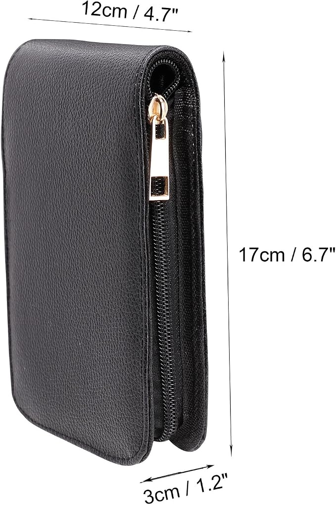 Topoomart Fountain Roller Ball Pen Case Holder PU Leather Bag for 12 Pens Black