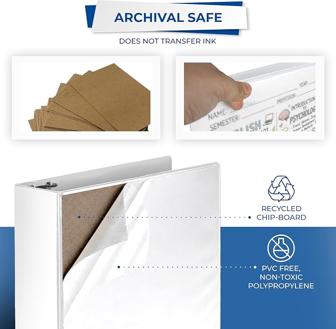Samsill 3 Inch 3 Ring Binder, Economy Round Ring, Clear View Cover, 550 Sheet Capacity - for School, Home, Office - White