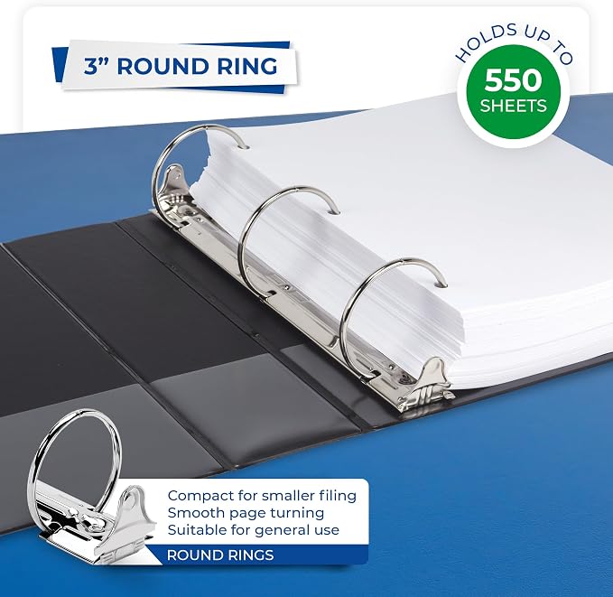 Samsill Economy 3 Inch 3 Ring Binder Bulk Pallet, Round Ring Binder, Customizable Clear View Cover, Black, Pallet of 288 Binders in 24 Cartons