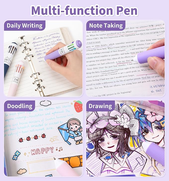 3 Pack Multicolor Pens, 10-in-1 Colored Ballpoint Pen, 28 Colors | 0.8mm Fine Point Smooth Writing, Retractable Ballpoint Pens for Office School Students Teens