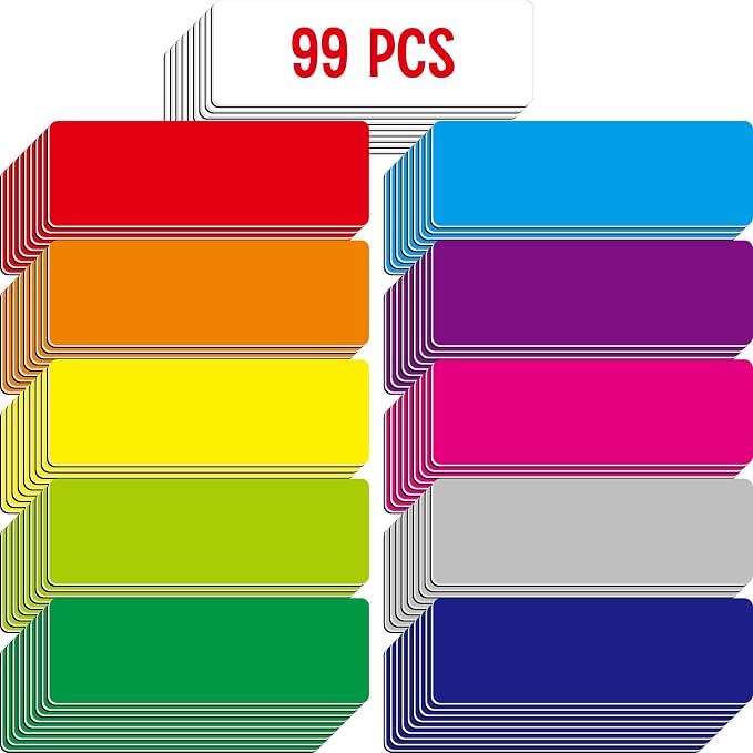 99 PCS Magnetic Name Tag Labels, 11 Colors Dry Erase Reusable Name Stickers for Whiteboards Locker Fridge School Office Home (1" x 3")