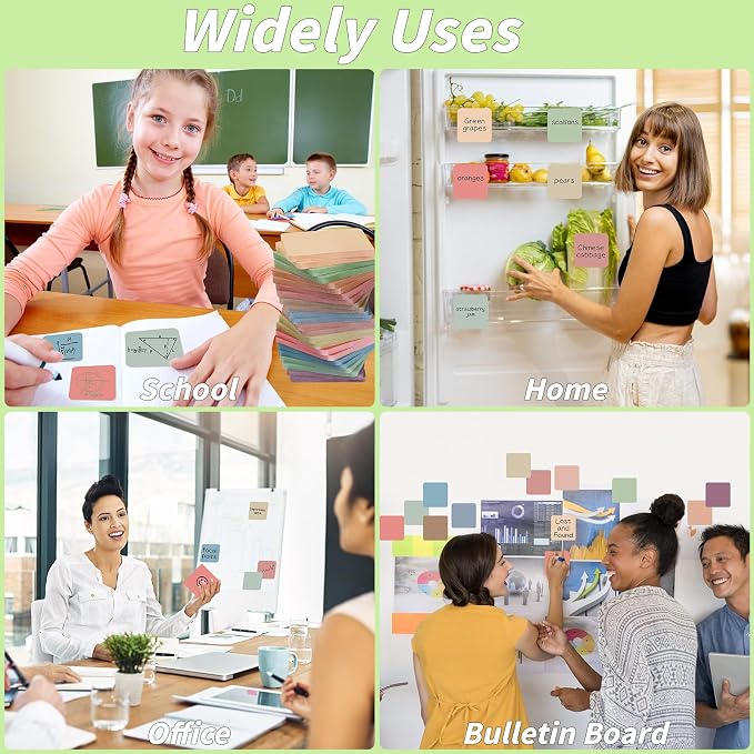 60 Pack Vintage Sticky Notes 3x3 Inch 12 Retro Colors Memo Pads Bulk | 56 Sheets Each, Round Corner Design, Self Adhesive Notes, Office Supplies, Back to School, Teacher, Student, Organization
