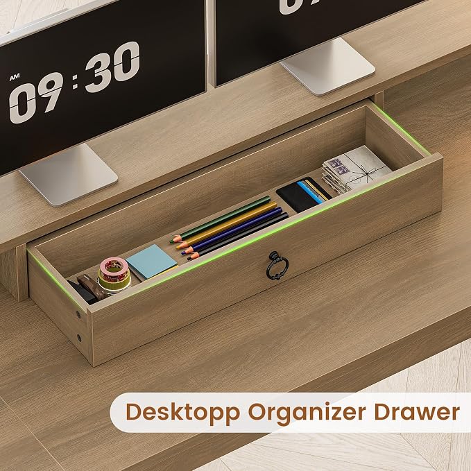 SEDETA Farmhouse 63" L Shaped Desk with Drawers and Storage Cabinet,Oak | Office Desk with File Drawers, Wood Corner Computer Desk with Storage, Home Office Desk with Monitor Stand