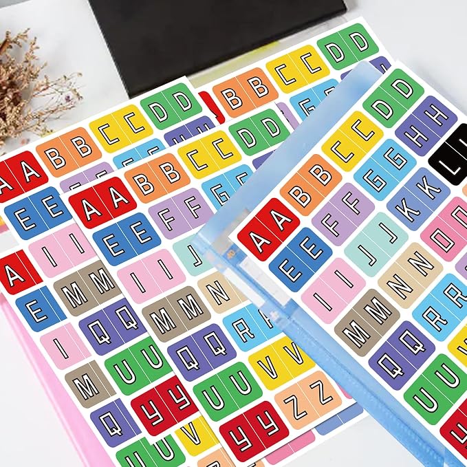 Alphabet Stickers A to Z for Classroom Teachers Small Business Organization | Waterproof Vinyl Color Coded Index Labels for Books Documents Filing Binder Dividers Office School Supplies Library