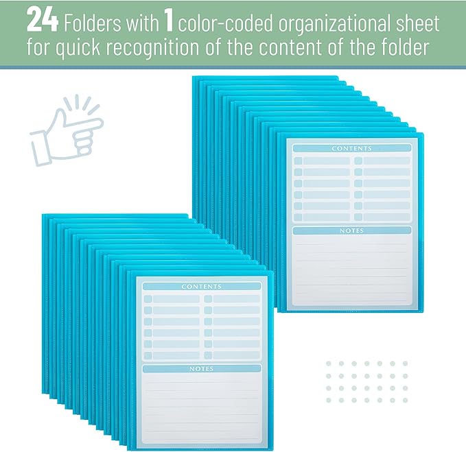 Mr. Pen- Plastic Folders with Pockets and Prongs, 24 Pack, Letter Size, Blue, Flexible Plastic Folders with Prongs, Clear Front Pocket and Card Slot