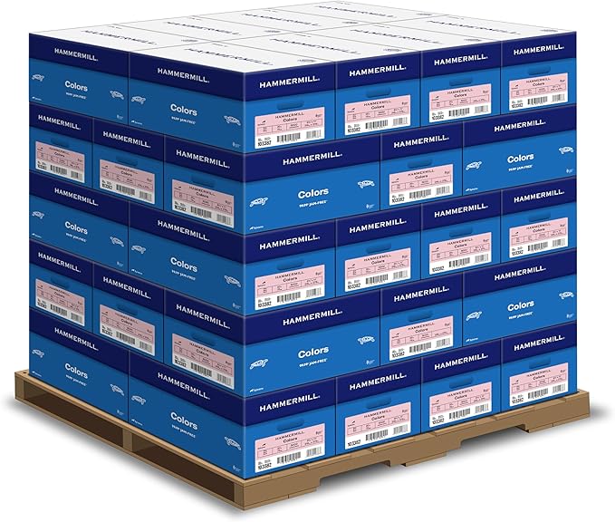 Hammermill Colored Paper, 20 lb Pink Printer Paper, 8.5 x 11-1 pallet, 40 cases (200,000 Sheets) - Made in the USA, Pastel Paper, 103382P