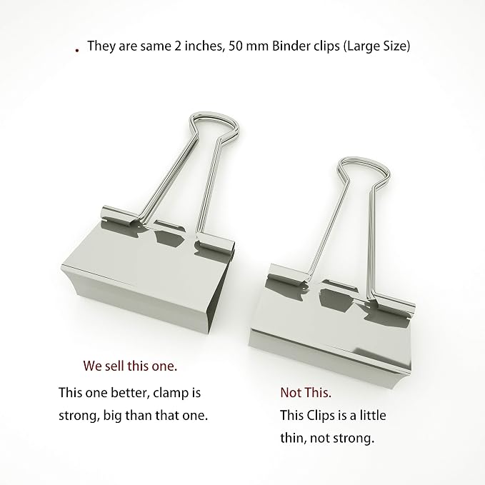 Nctinystore Binder Clips Large Metal Clamp - 2 in (2 inch) (Silver, 6 - Count)