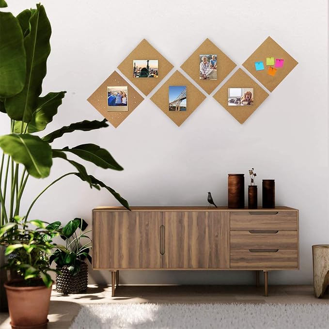 SUNGIFT Cork Board 12"x12" - 1/2 Inch Thick Self-Adhesive Tiles, 6 Pack | Square Bulletin Boards Cork Tiles with 50 Push Pins for Walls in Home, Office, Dorm, Photos, Notes