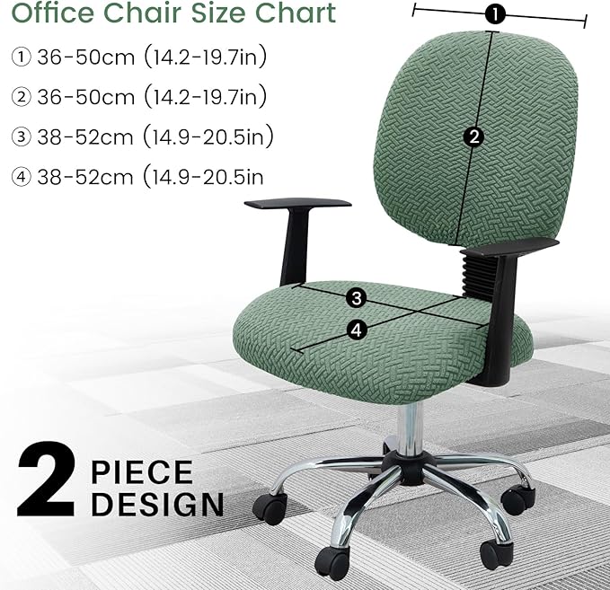 MIFXIN Computer Office Chair Cover Stretch Elastic Slipcover 2 Piece Stretchy Jacquard Computer Chair Seat Covers Protector for Home Office Rotating Chair, Only Covers, NO Chair (Green)
