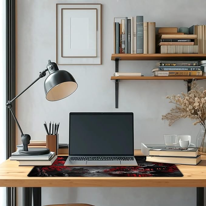 Long Gaming Mouse Pad Extended Anime Large Desk Pad with Non-Slip Base Full Keyboard Mat with Stitched Edges for Gaming and Office 31.5 x 11.8 inches (Dark Night Full Moon)