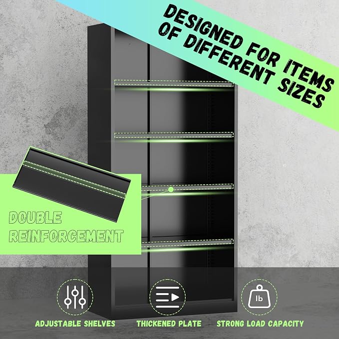 Metal Storage Cabinet, 72" Locking Steel Cabinets with 2 Door and 4 Adjustable Shelves, Tall Metal Cabinet for Home Office, Garage, Warehouse, Black+Blue