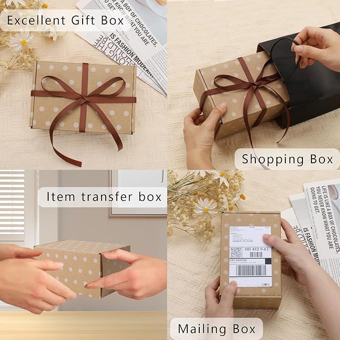 BIOBROWN 6x4x3" 50 Pack Corrugated Cardboard Boxes Small Shipping Box for Packaging Small Business Mailer Mailing Kraft Dots