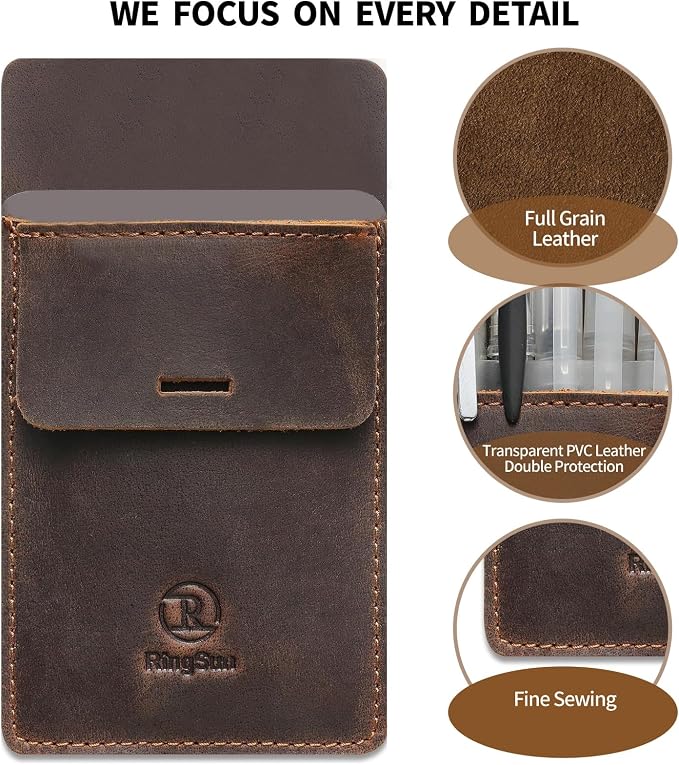 Pocket Protector for Men, Full Grain Leather Pen Protect Holder for Heavy Duty Shirts, Lab Coats, Holds Pens, Pointers, Cards, Hold 8 Pens, Pocket Protectors for Pens and Pencils