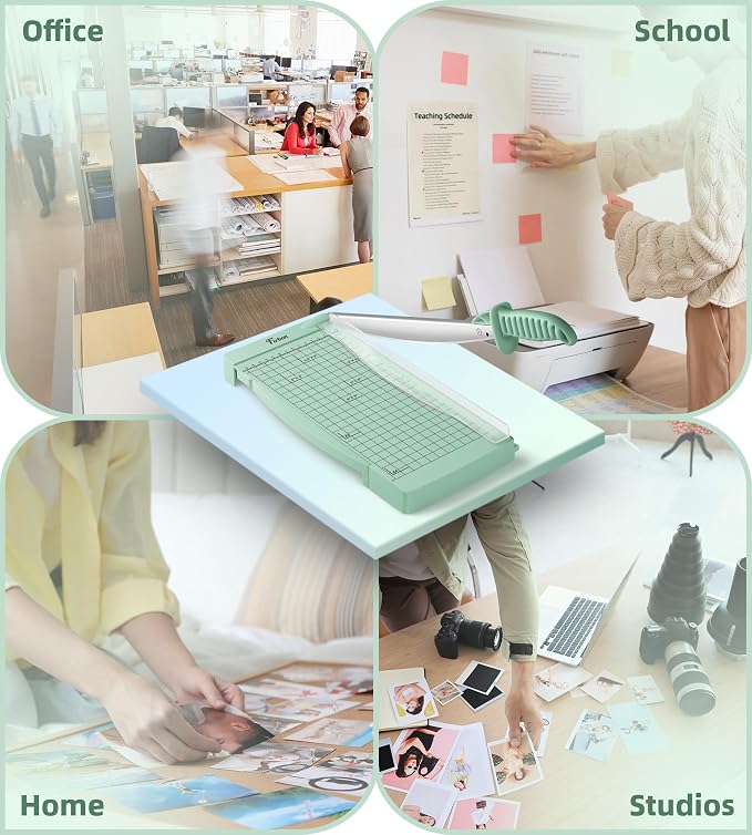 Firbon 12" Guillotine Paper Cutter with Hidden Ruler, Compact Paper Trimmer | 12-Sheet Capacity | Morandi | Dual Scale | Paper, Cardstock & Photo Trimming | Scrapbooking Craft | Office, Home & Studio Use