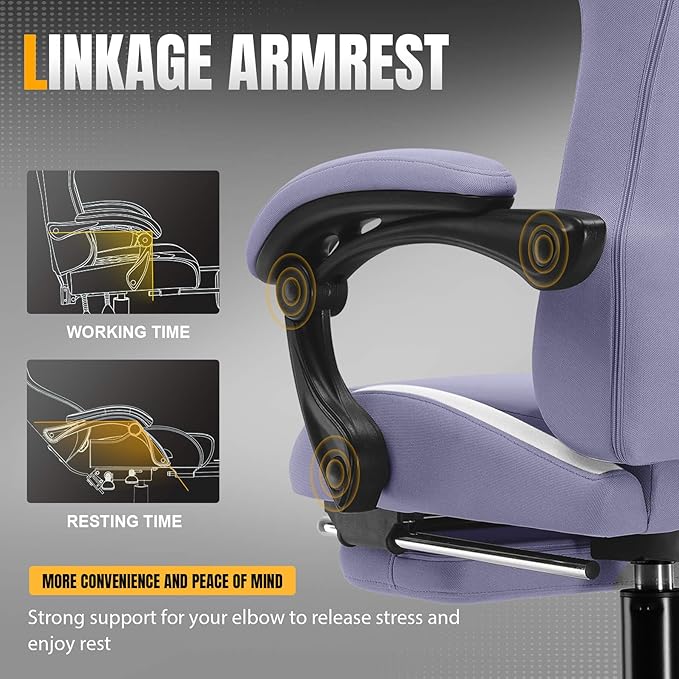 GTPLAYER Gaming Chair with Foot Rest & Pocket Spring Cushion, Breathable Fabric for Home Office Desk, Ergonomic High Back Computer Chair with Headrest & Lumbar Support, Lavender Purple