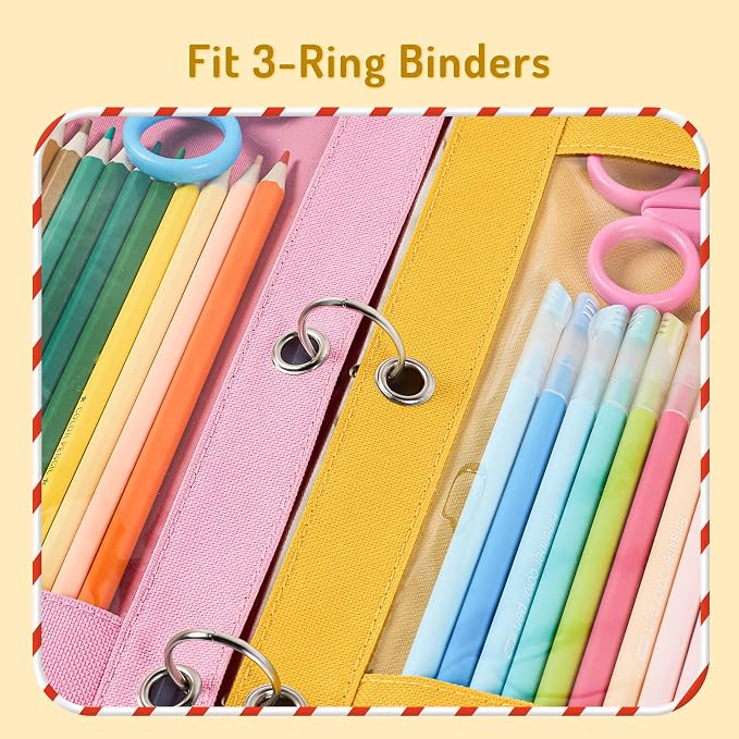 Forvencer Zippered Pencil Pouches, Premium Heavy-Duty Zippers Pencil Case | Aesthetic 3 Ring Pencil Case, Candy Colors, Cute Clear Top Binder Pouch, Colorful Zipper Pencil Bag for Girls Boys, Baby Blue