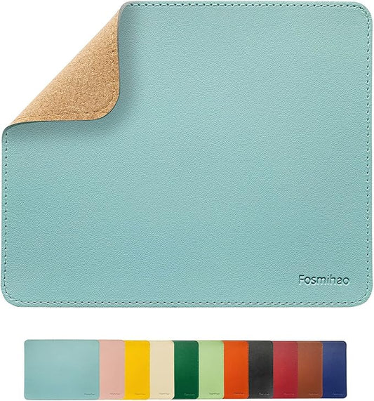 Leather Double Side Mouse Pad With Stitched Edge - Waterproof Ultra Thin for Computers, Laptop, Office & Home, 10.2 x 8.3 Inch, 1 Pack (Azury)