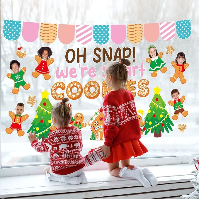 Christmas Bulletin Board Set Christmas DIY Photo Crafts Cutouts Classroom Decoration Winter Gingerbread Man Cutouts Xmas Gingerbread Bulletin Board for Winter Holiday Wall Decor Home School Supplies