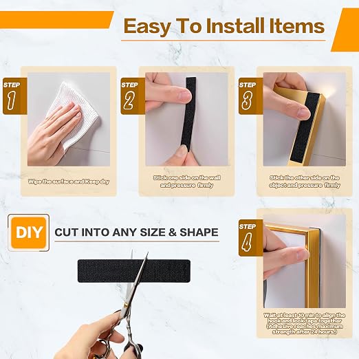 1x5 Inch Hook and Loop Strips, 20 Sets Nylon Self Adhesive Tape, Double Sided Strong Back Adhesive Tape and Dots for Office, Home and Crafting, Heavy Duty, Black