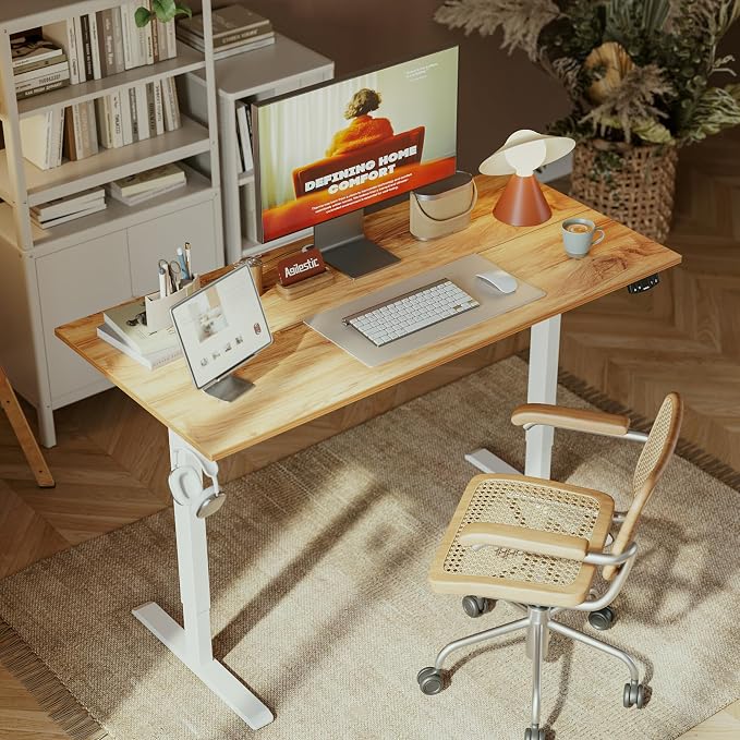 Agilestic 63*24 Inch Height Adjustable Electric Standing Desk, Light Brown | Sit Stand Up Computer Desk, Memory Presets, Stable Steel Frame,154 lbs, Easy Assembly, Splice Board, Home Office, Studying