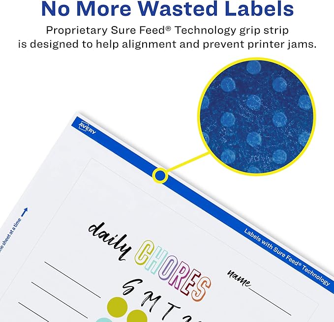 Avery Matte White Rectangle Labels, Sure Feed Technology, 4" x 6", 50 White Labels, Print-to-The-Edge, Permanent Adhesive, Laser/Inkjet Printable