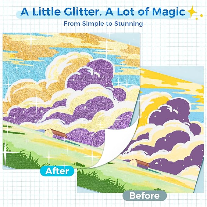 Ohuhu Acrylic Glitter Markers, 24 Metallic Glitter Colors, Fine Tip Paint Pens for Fine Details & Shimmer Accents, Water-Based & Quick Dry, for DIY Crafts, Cards, Journals, Wood & Rock, Medium Tip 3mm
