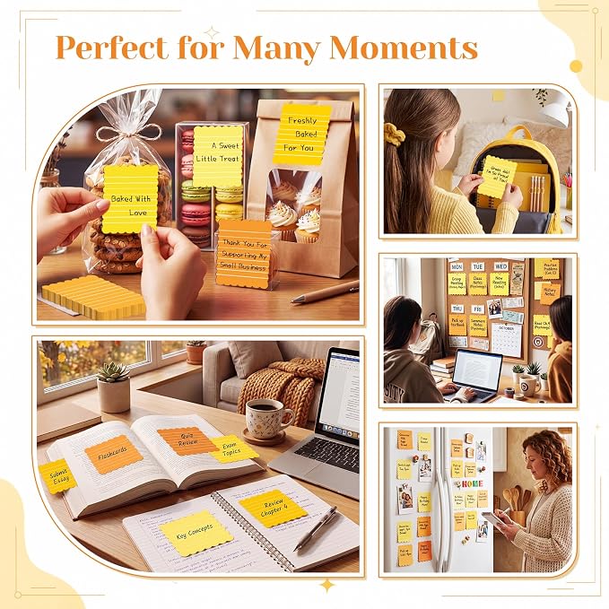 Epakh 10 Pack Scalloped Line Sticky Notes, Gradient Yellow Pads, 3 x 4 Inch | 300 Sheets, Small Notes Pads, Thick Note Pads, Strong Adhesive, Back to School Office Supplies