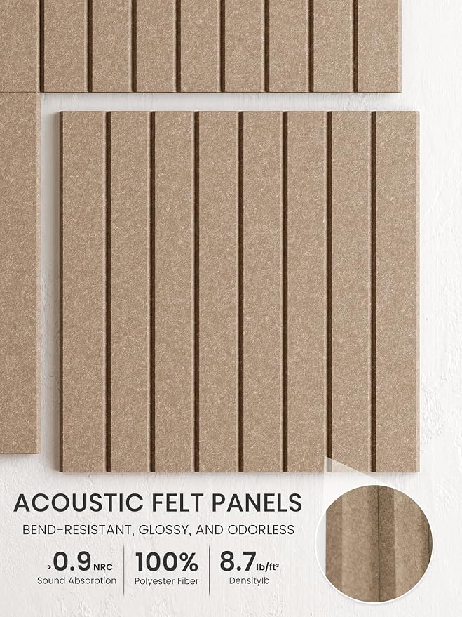 Bumusty 48"x 36" Large Felt Bulletin Board Tiles, Taupe | 12-Pack Cork Board Alternative, Wall Decor, 30 Pushpins, 60 Adhesive Tabs, Vision Board, Office, Classroom, Home, Dorm