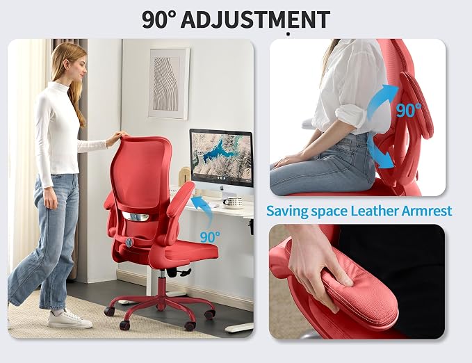 TRALT Office Chair Ergonomic Desk Chair - Gaming Chair with Lumbar Support | 330 LBS Home Office Desk Chairs , Reading Chair with Flip-up Armrests, Comfortable Computer Chairs (1, RED)
