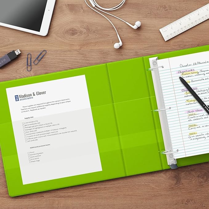 Staples Heavy-Duty 3-Inch D-Ring View Binder, Reinforced Spine, Holds Up to 600 Sheets, Chartreuse, for Office & School