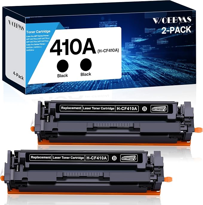 410A Compatible Toner Cartridges Replacement for HP 410 410X CF410A for Color Pro MFP M477fnw M477fdw M477fdn Pro M452dn M452nw M452dw Printer,2 Black