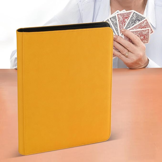 12 Pocket Ringless Side Loading Trading Card Binder, 720 Cards PU Fixed Page Zipper Card Album for TCG Sports Game Cards, Not Fit Top Loaders (Yellow)