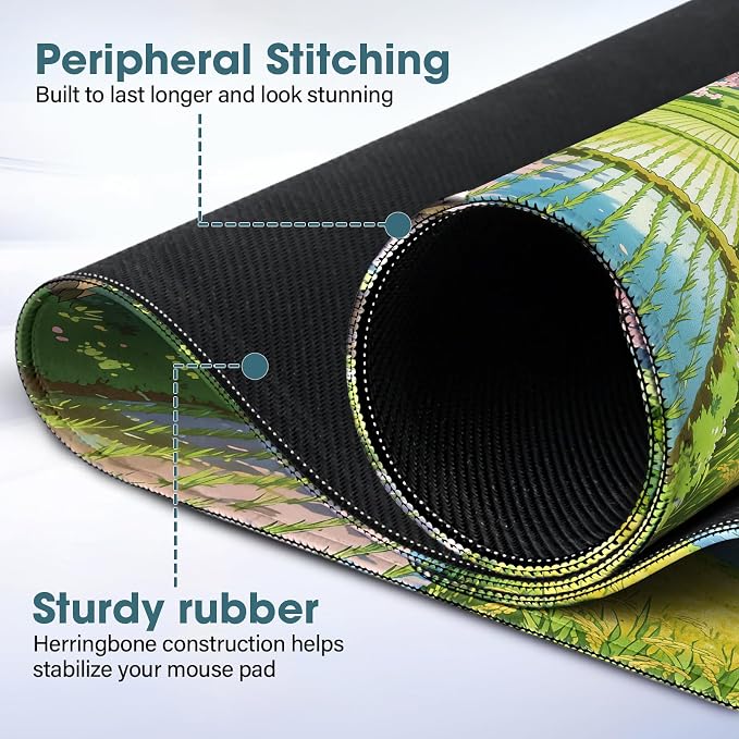 Large Desk Pad 31.5x15.7 Inch - Extended XXL Mouse Pad, Farmland | Stitched Edges Non Slip Rubber Base Waterproof for Office and Gaming
