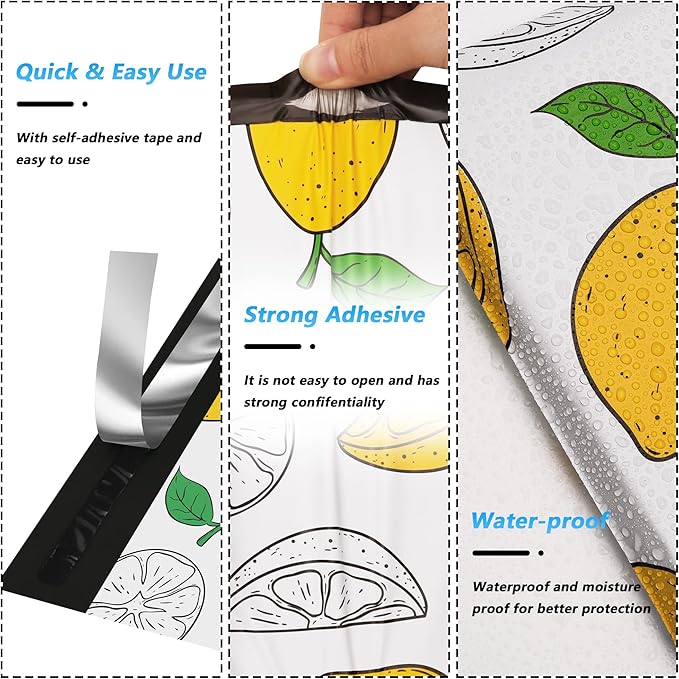 Lemon Printed Poly Mailer 6x9 Inch 100 Pcs, Waterproof and Tear-Resistant Shipping Bags for Clothing, Strong Mailing Bags with Self-Seal, Cute Packaging Bags for Small Business
